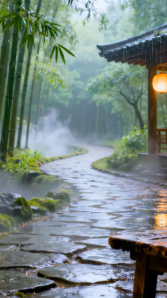 雨天竹林小路