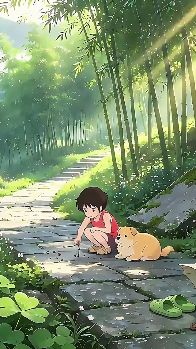 乡间小径少女和狗