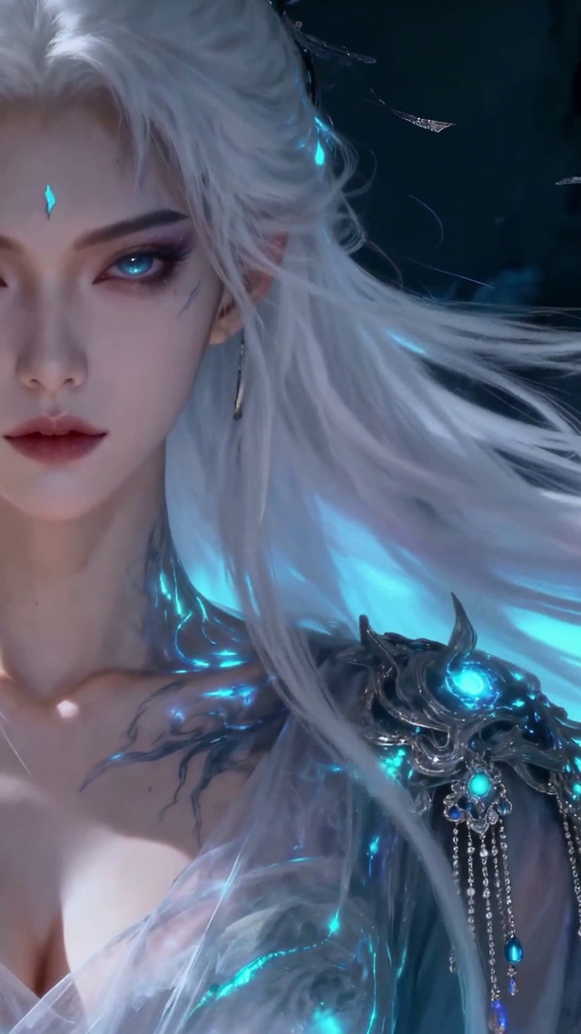 蓝焰冰雪女神银发云雾的视觉意境