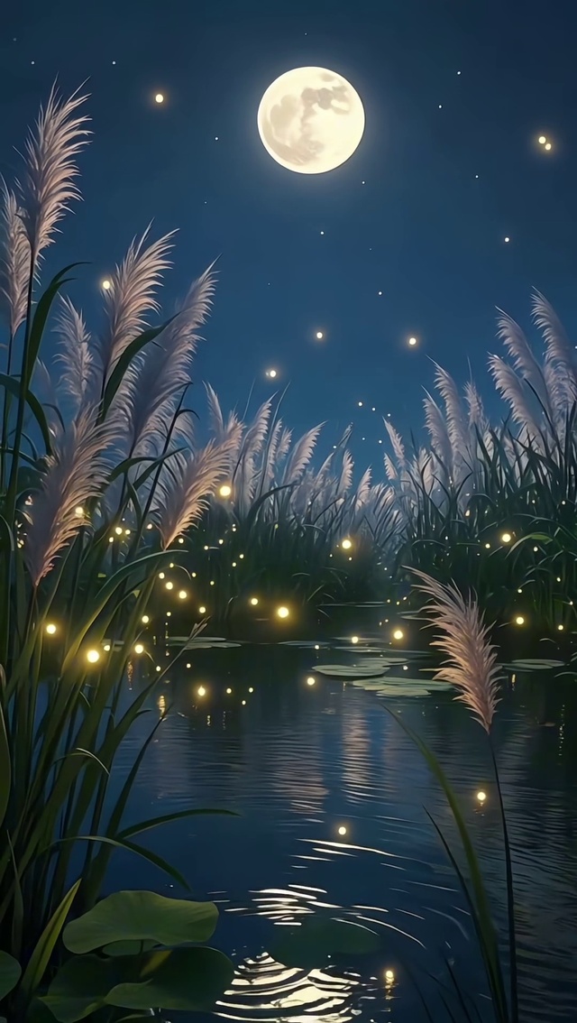 月光下的芦苇