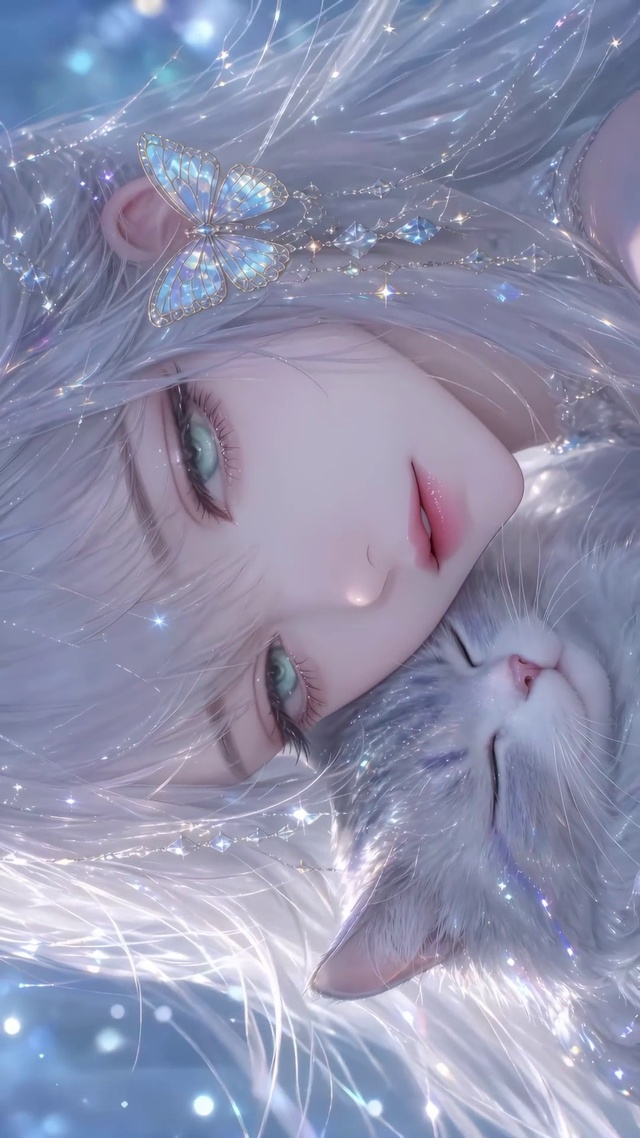 银发少女与猫