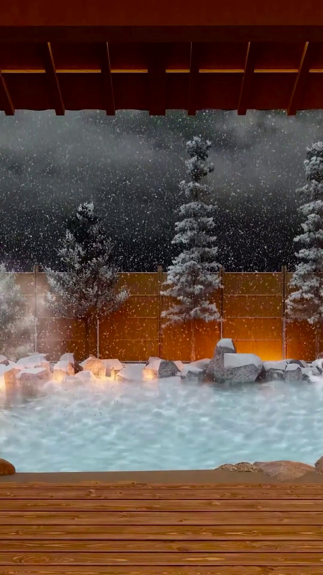冬日雪天温泉木屋
