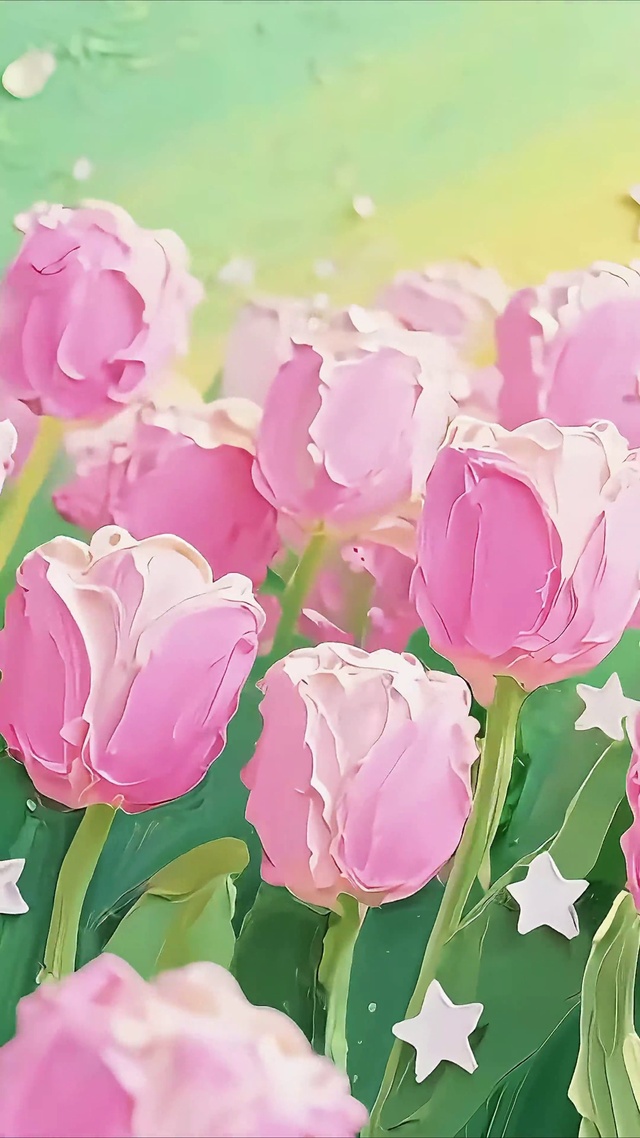 油画粉色郁金香