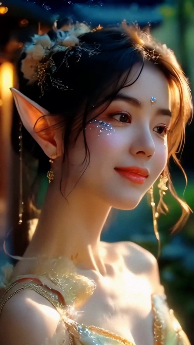 绿色森林夜晚精灵梦幻美女