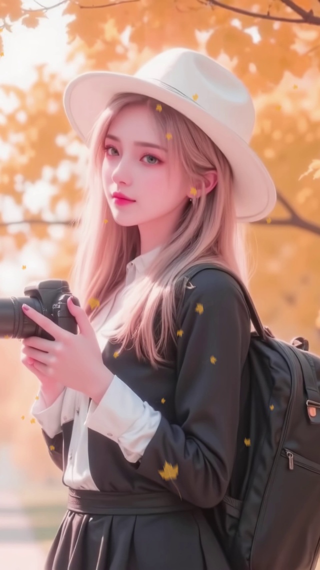 落叶浪漫唯美治愈清纯美少女