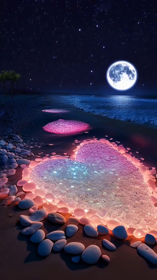 星空下的爱心沙滩