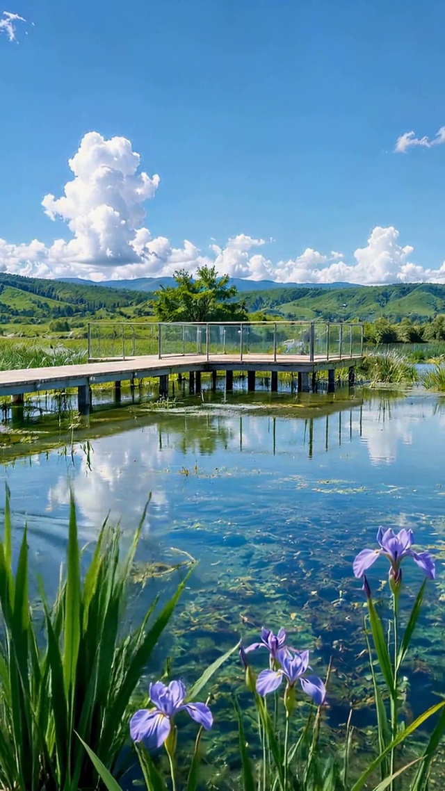 夏日湖畔晴空