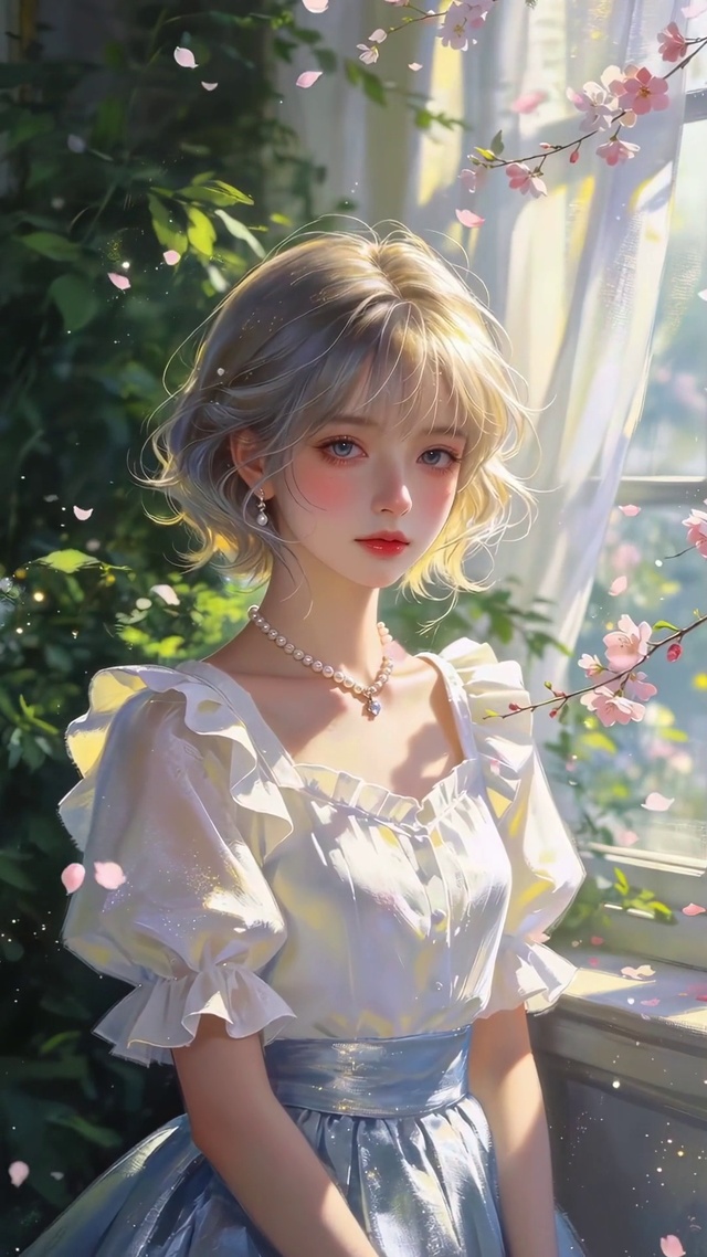 窗前美丽女孩