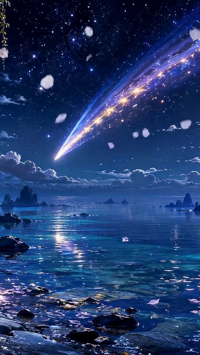 梦幻月夜流星星空海湾