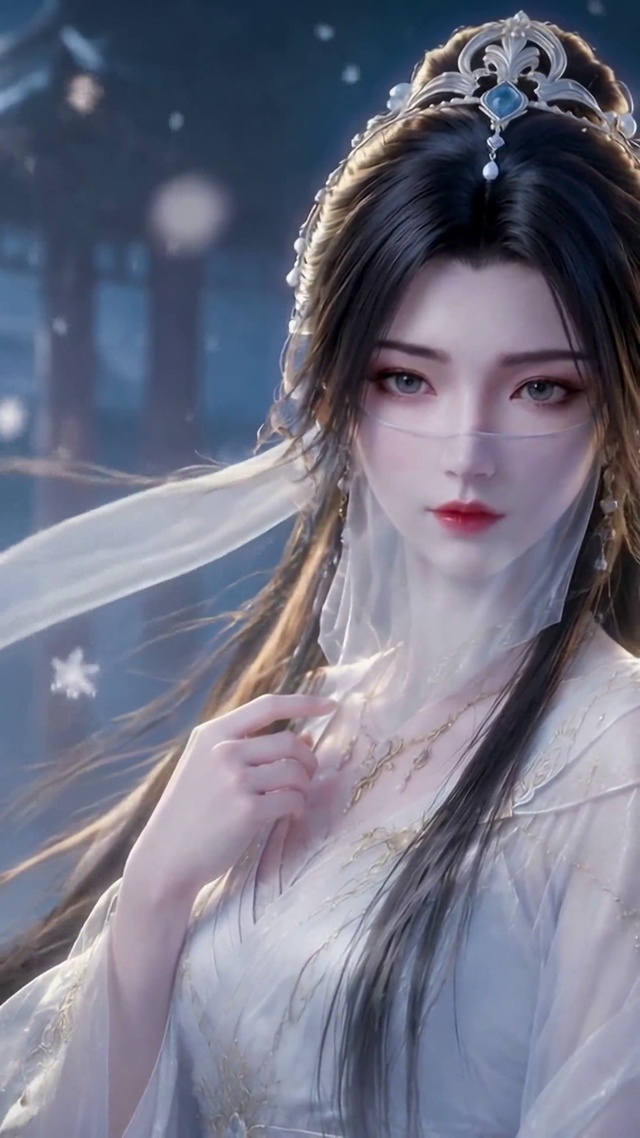 古风雪夜轻纱美人