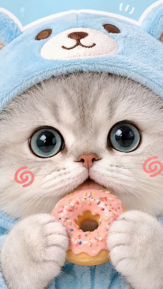 可爱萌猫吃甜甜圈