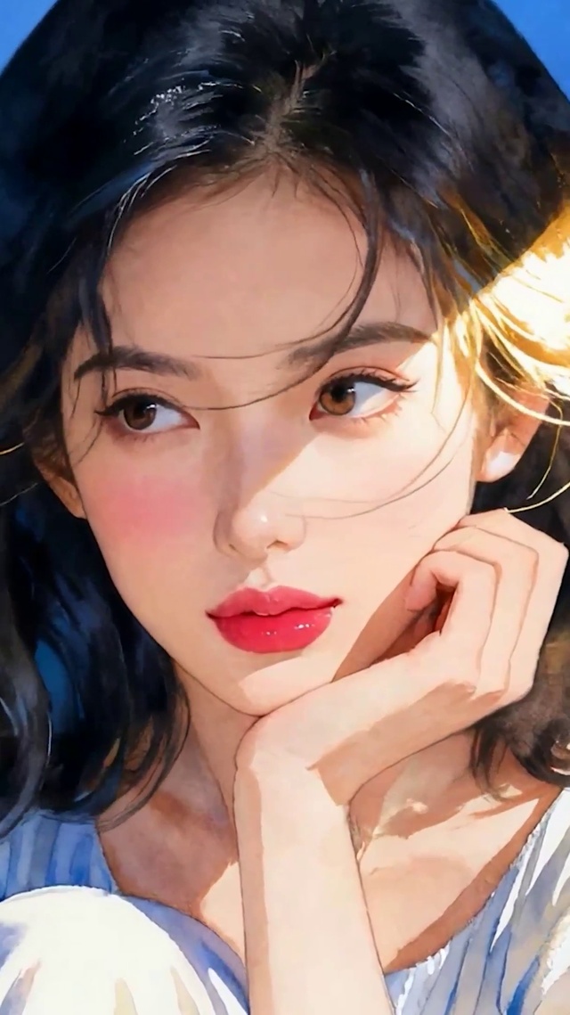 坐着草地女孩
