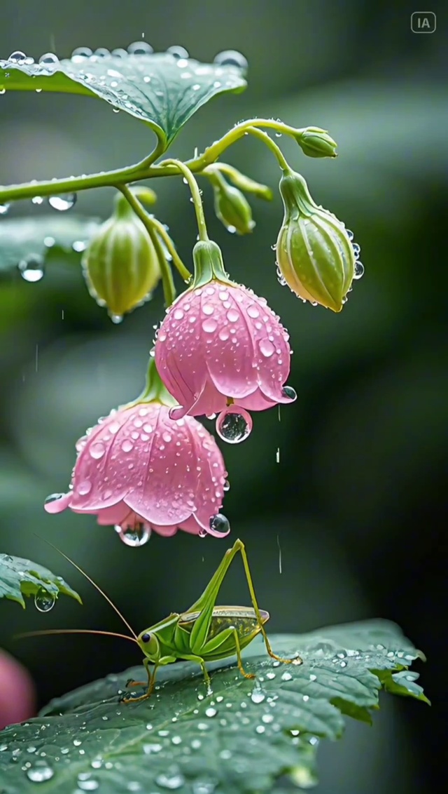 灯笼花下的蝈蝈