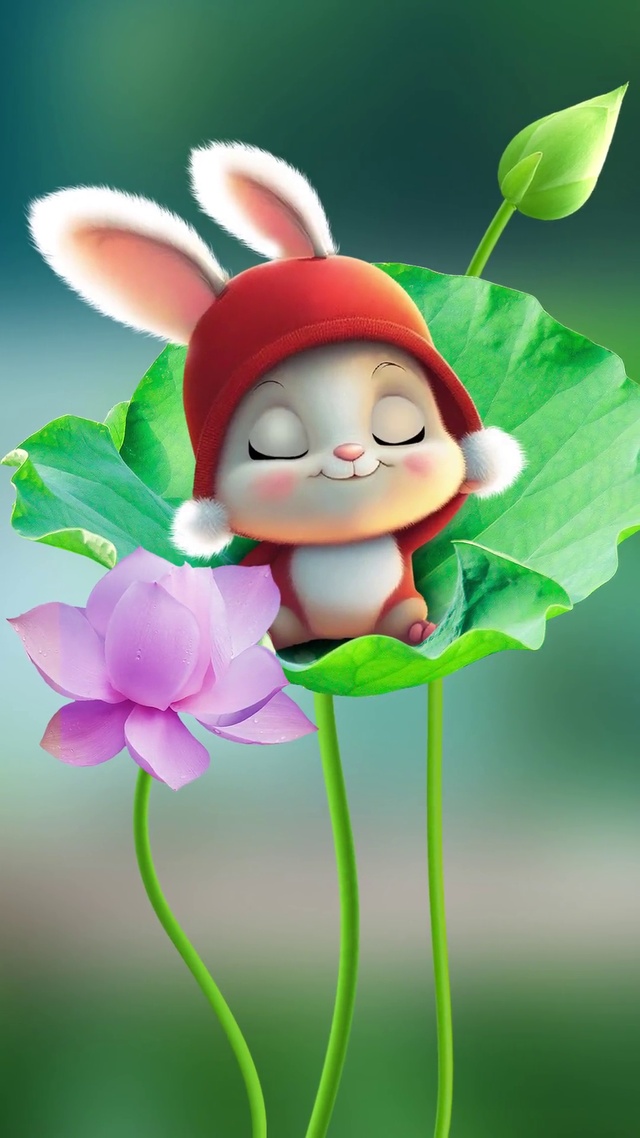 荷花上的小红兔