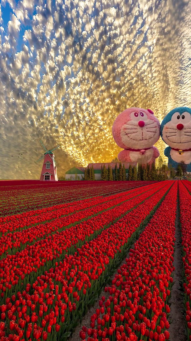 4K 叮当猫郁金香花海