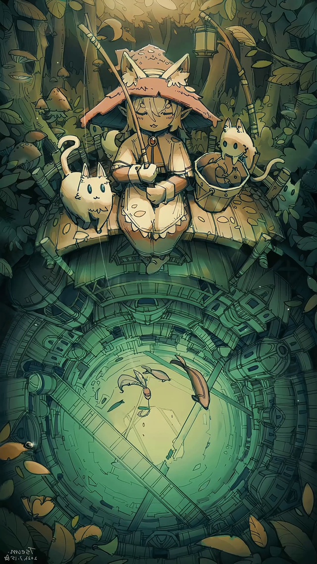 小猫钓鱼4k插画版动态壁纸