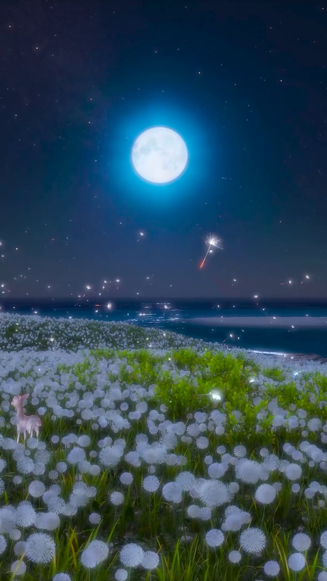 唯美月光海岸蒲公英