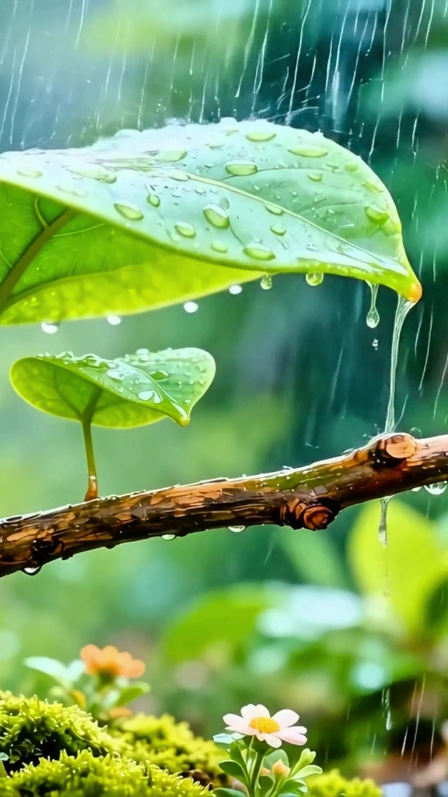 护眼绿叶小雨4K