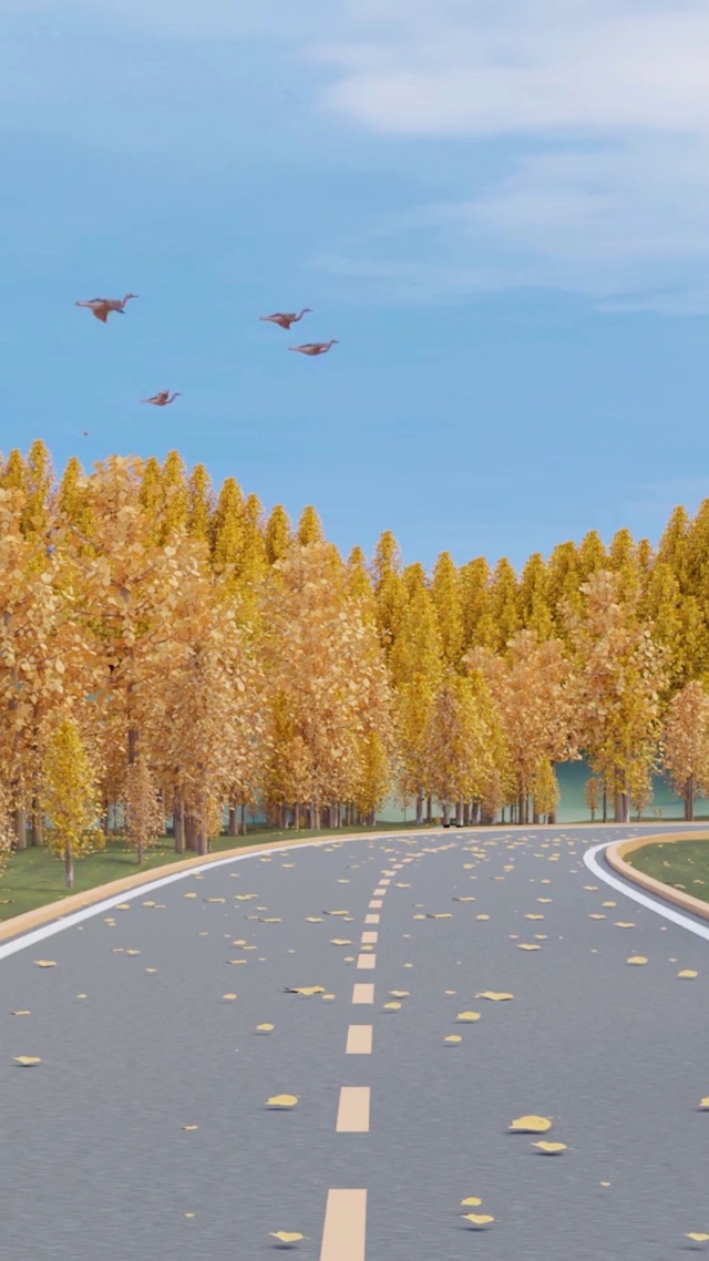 大雁飞过金色树林