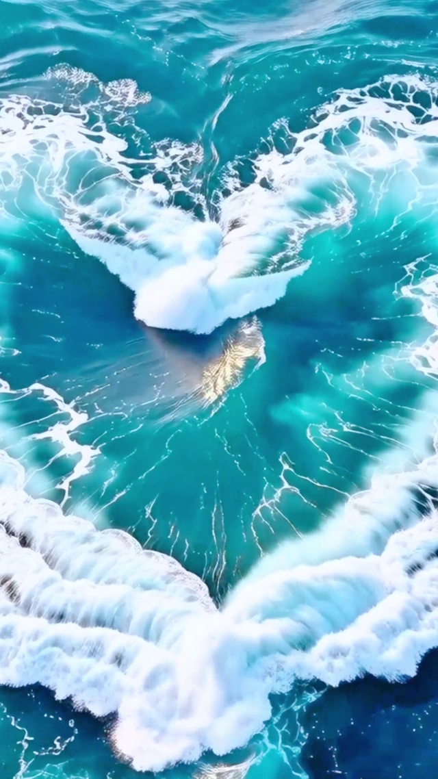 唯美爱心海浪4K