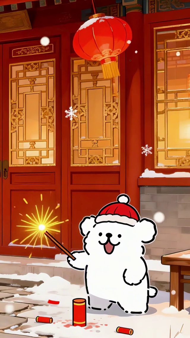 雪院新年放鞭炮