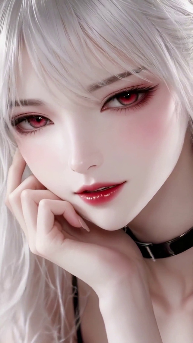 银发红瞳二次元清冷美少女
