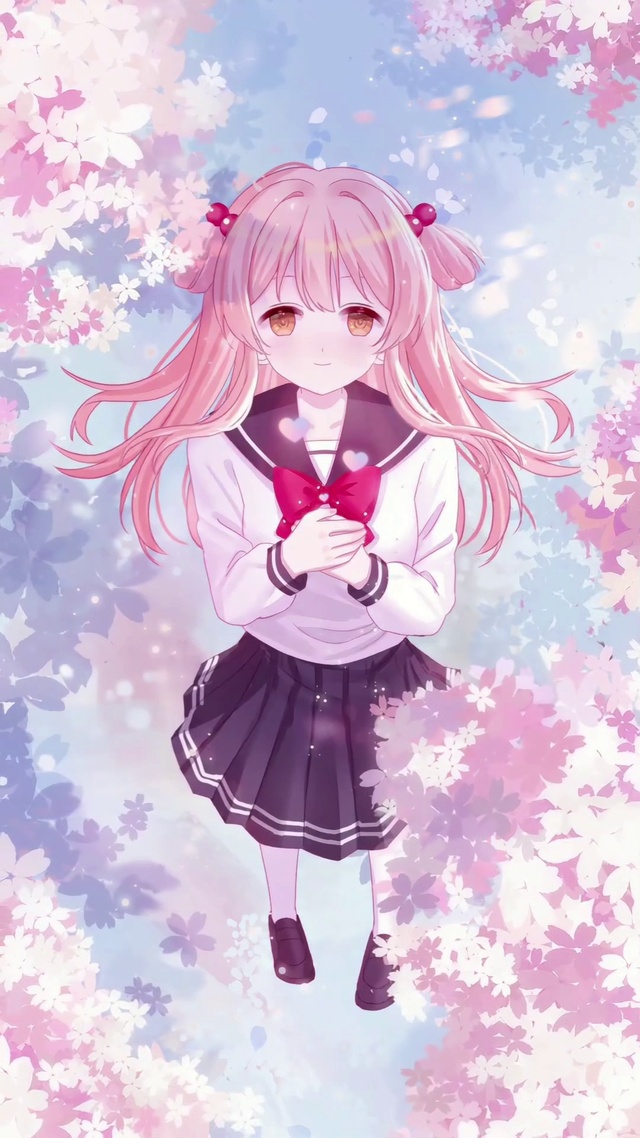 唯美樱花可爱许愿少女