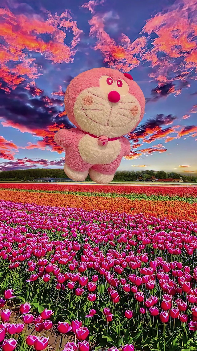 唯美叮当猫郁金香花海