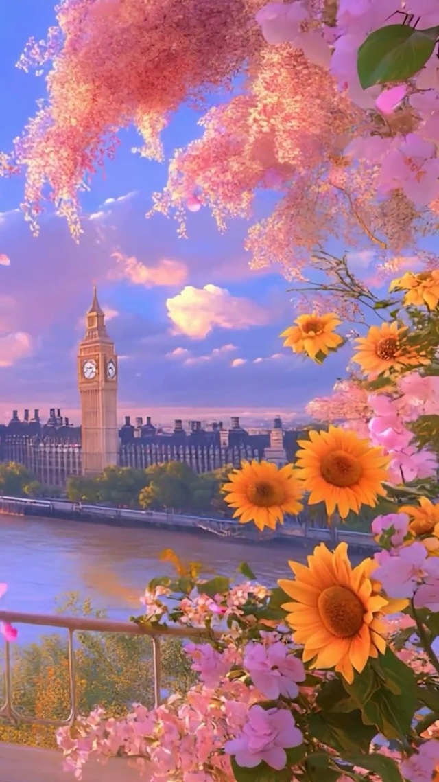 樱花树木海景