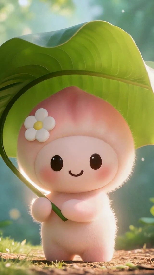 可爱蜜桃林间撑叶