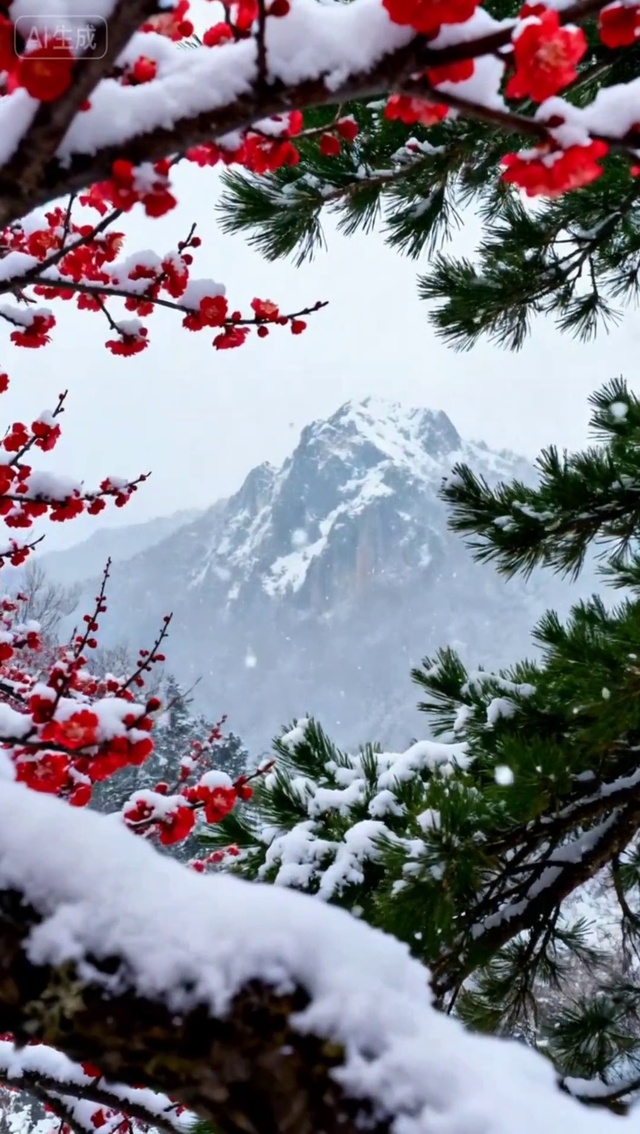《雪梅映山，岁寒呈瑞》