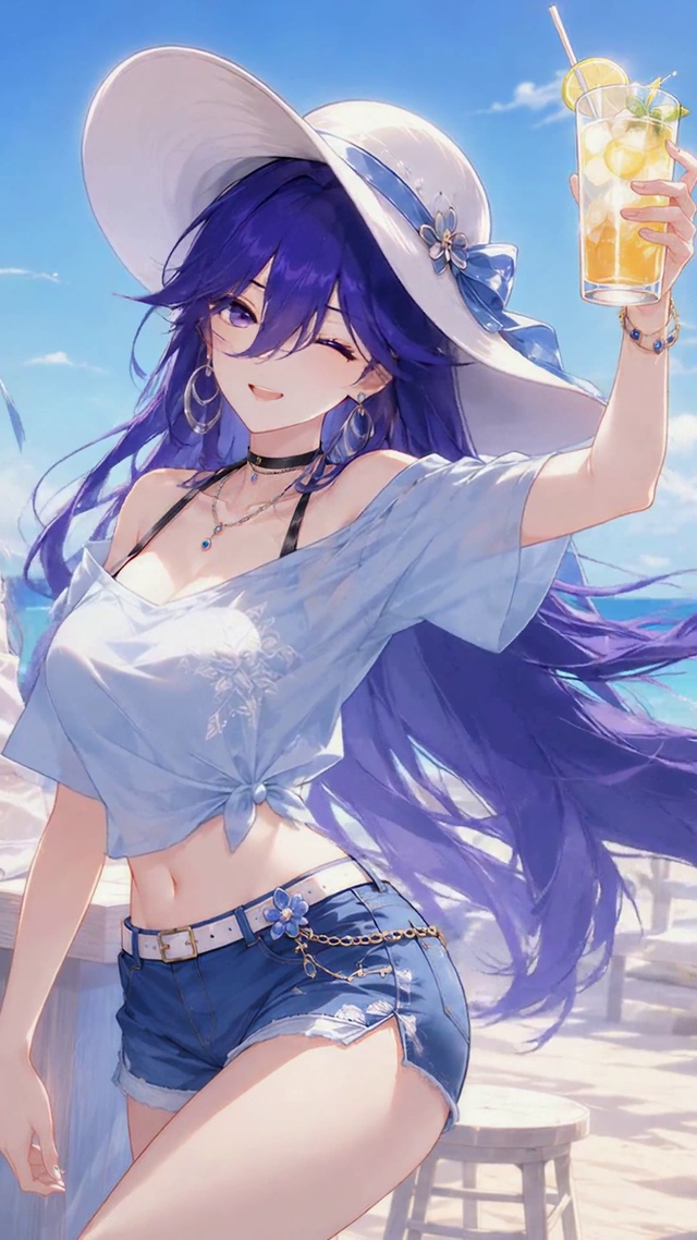 夏日海边双生美少女