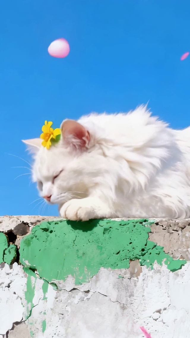蓝天白云小清新猫咪午后惬意时光