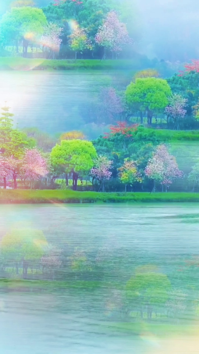 唯美青山傍水散光