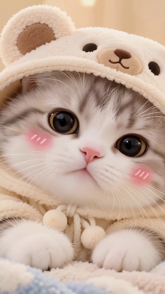 小熊装软萌奶猫动态壁纸