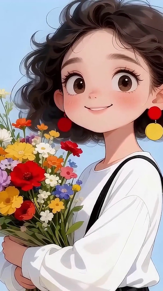手拿鲜花女孩