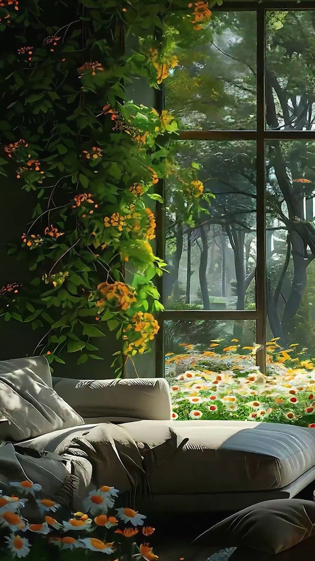 窗外护眼绿景树木