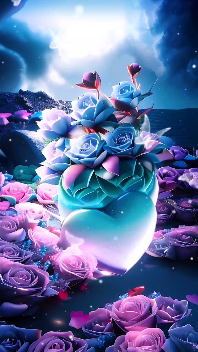 情人节蓝玫瑰沙滩爱心_1