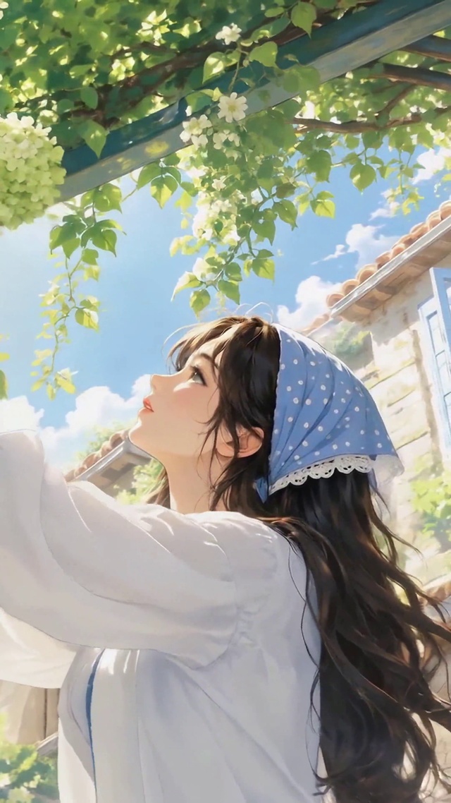 晴日花架下的治愈少女