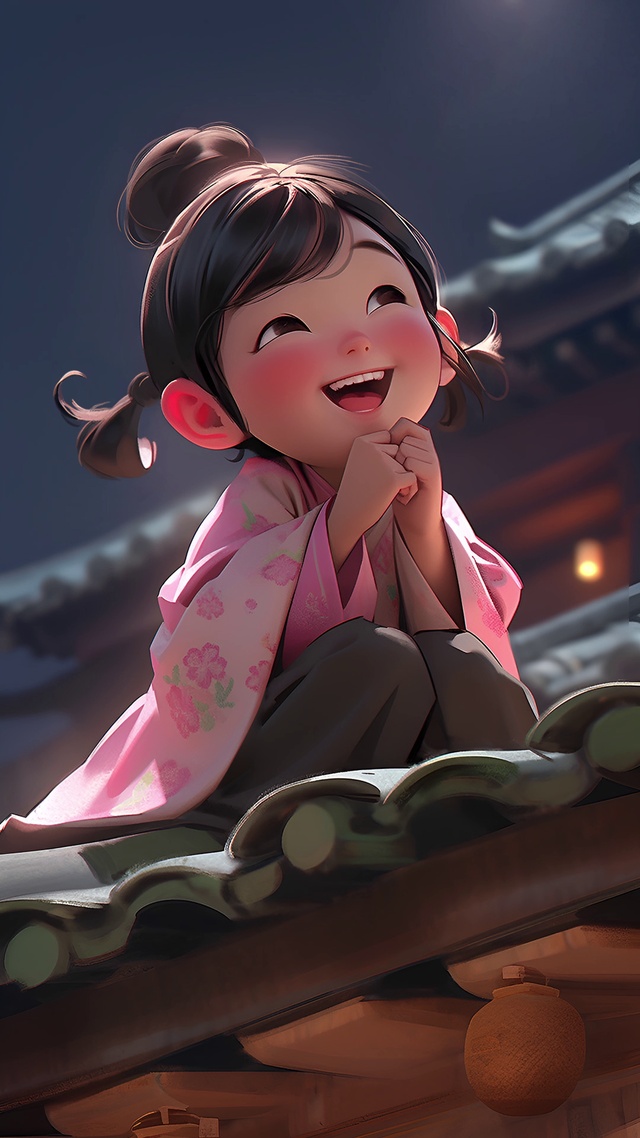 赏月女孩