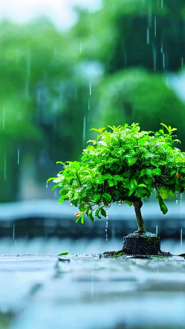 治愈雨中小树4K