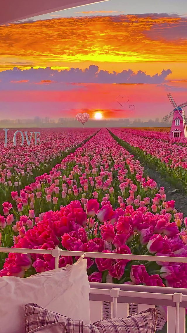 黄昏郁金香爱心大雁