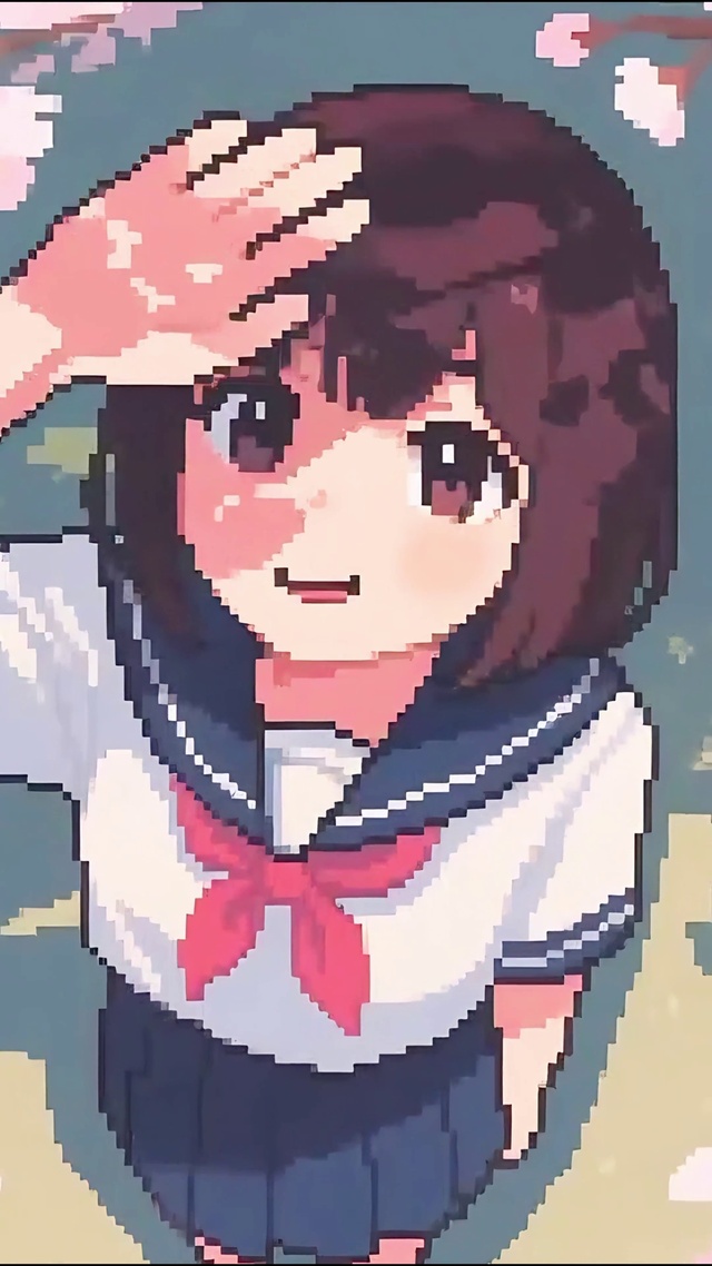 像素风-阳光中赏樱花的女孩