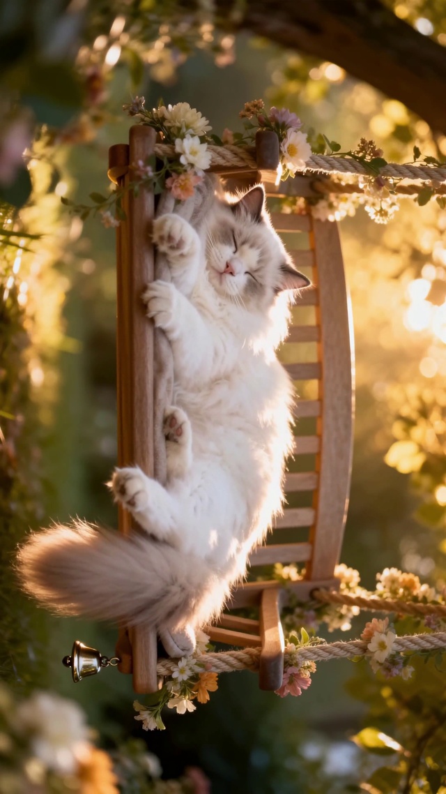 午后惬意秋千猫咪