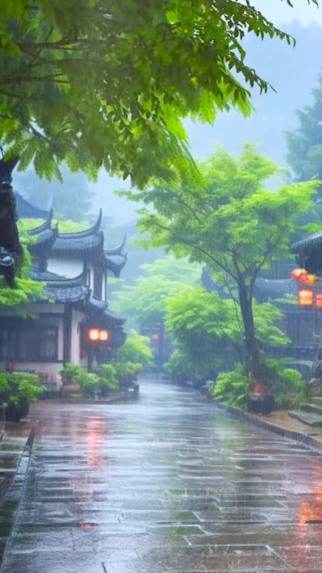 江南古镇雨景
