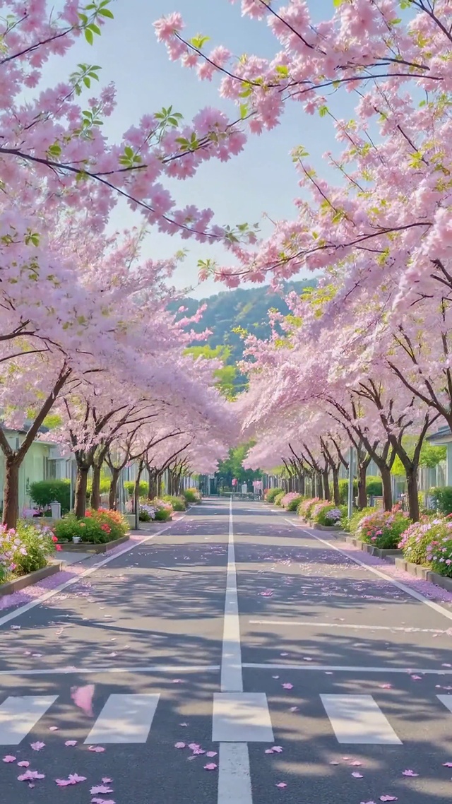 春日樱花浪漫街道美景