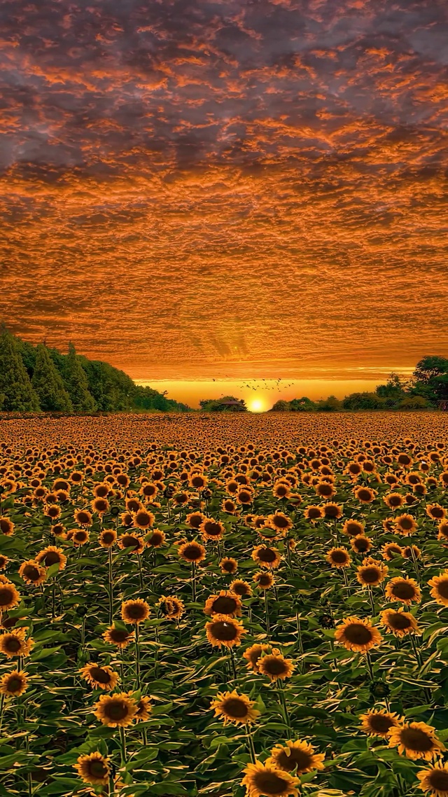  夕阳晚霞爆款向日葵花海