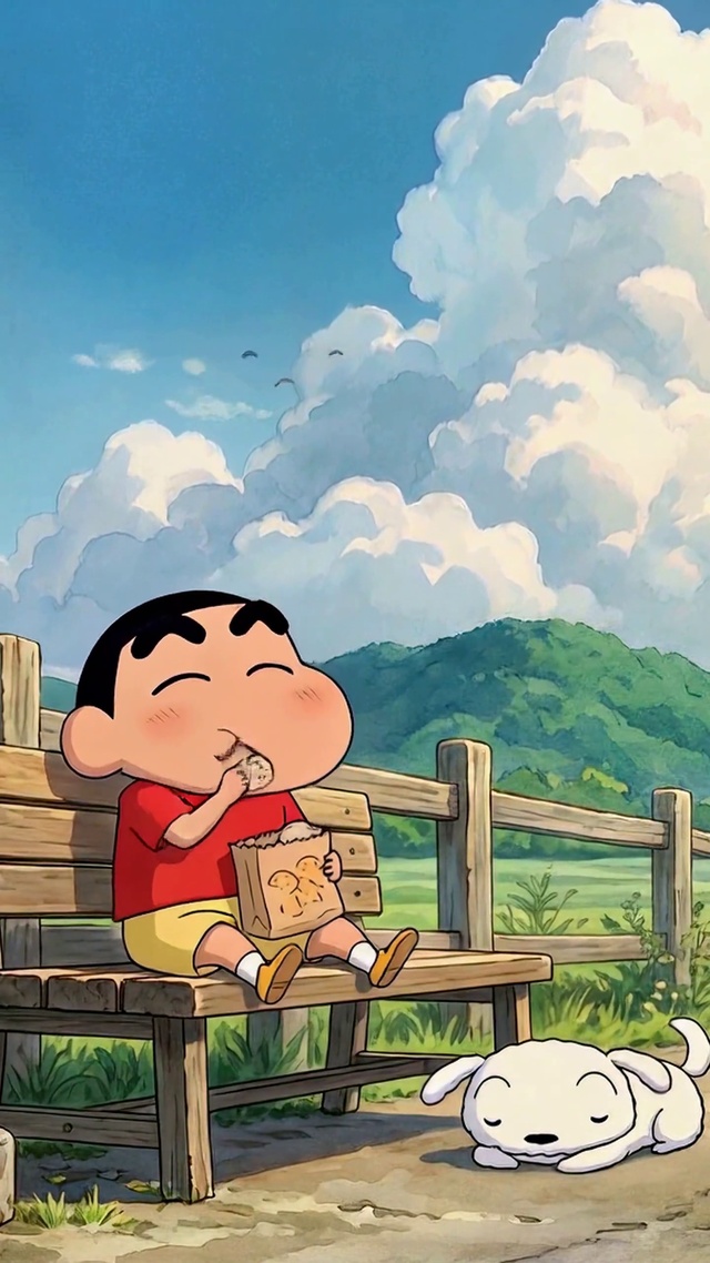 乡村公交站悠闲的蜡笔小新