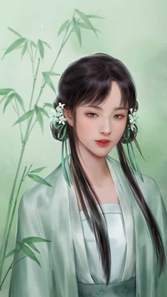 古风竹林少女