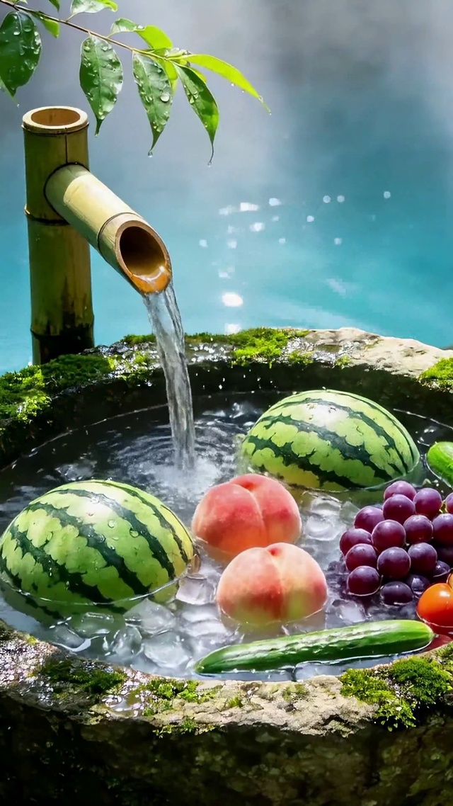 夏日溪边冰果清凉治愈